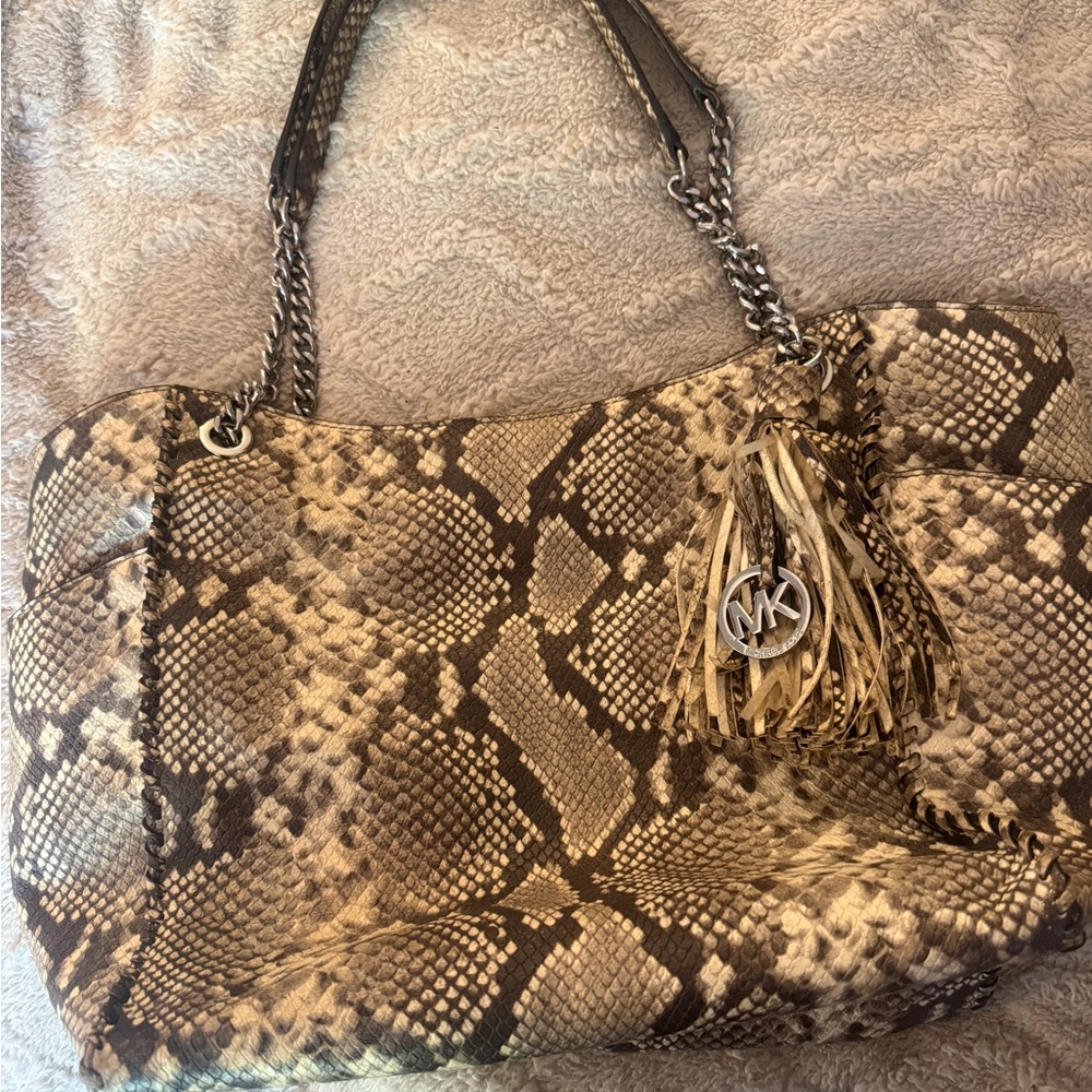 Michael Kors Brown and Tan Snake Print Shoulder Bag